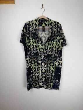 Zero + Maria Cornejo Abstract Pattern Knee Length Shift Dress Green Black 4